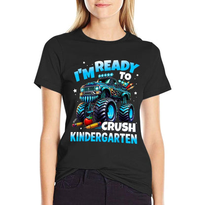 Im Ready To Crush Kindergarten First Day of Boys  Ribbed Collar T-Shirt