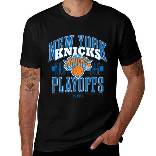 NBA Official New York Knicks 2025 Playoffs Showtime  Ribbed Collar T-Shirt