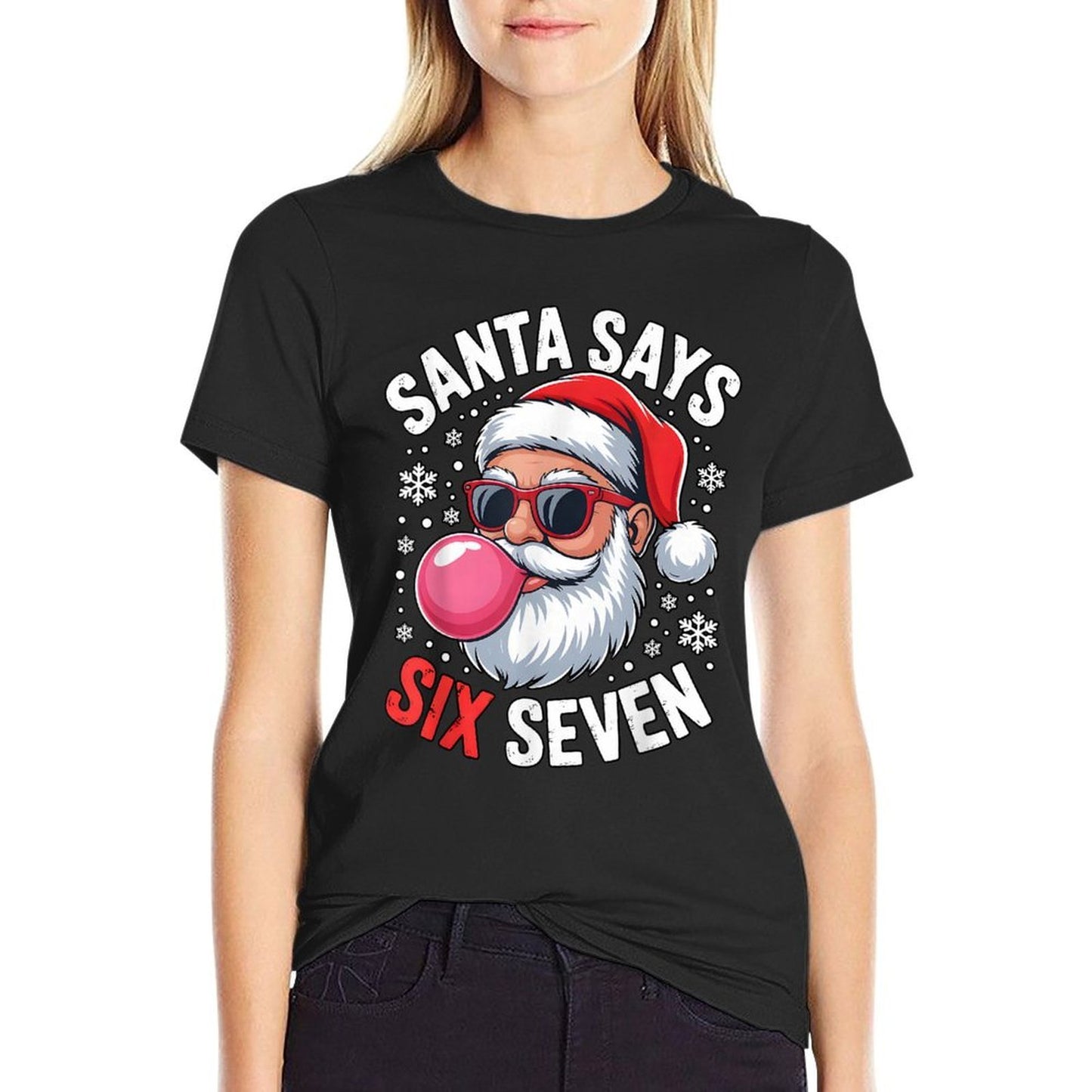 Xmas Santa Says Six Seven Christmas 67 Meme Funny Boys Girls  Heathered Texture T-Shirt