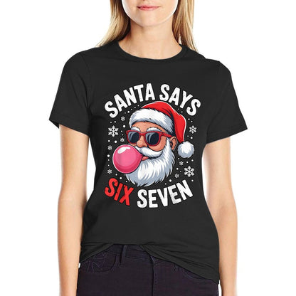 Xmas Santa Says Six Seven Christmas 67 Meme Funny Boys Girls  Heathered Texture T-Shirt