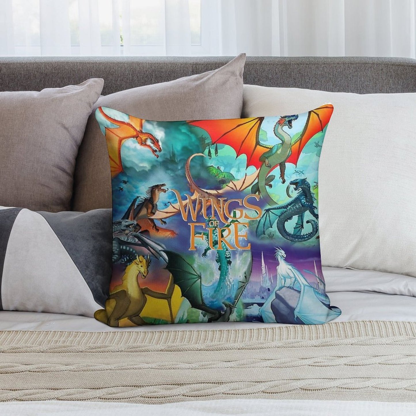 Wings of Fire All Dragon Series Soft Hidden Zipper Throw Pillow