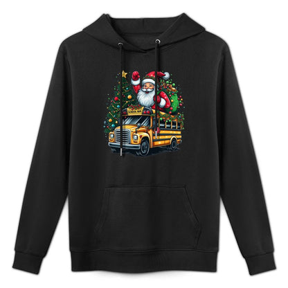 Santa Claus Riding School Bus Driver Christmas Tree Graphic Relaxed Fit Hoodie