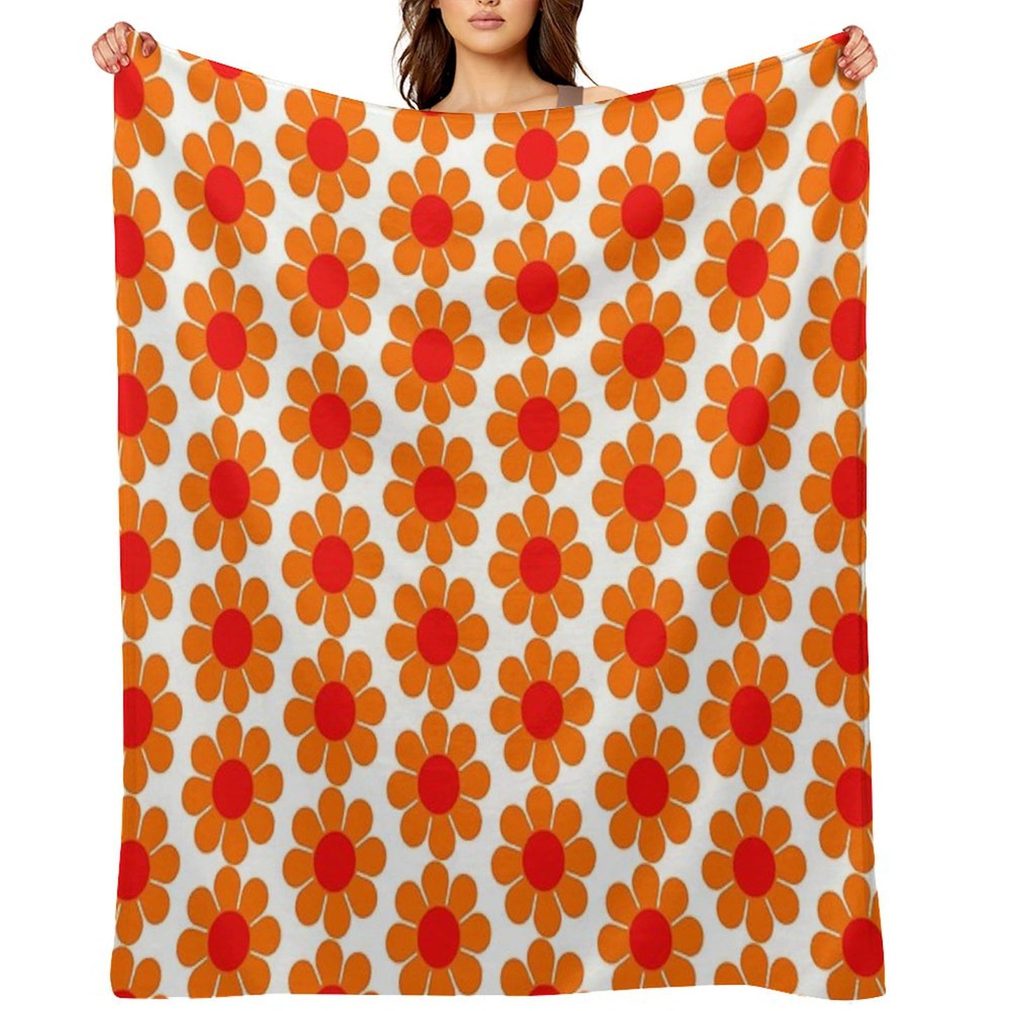 Orange Red Hippie Flower Daisy Throw Blanket