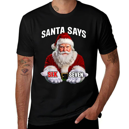 Santa Says Six Seven Funny 67 Christmas Holiday Party  Oversized Silhouette T-Shirt