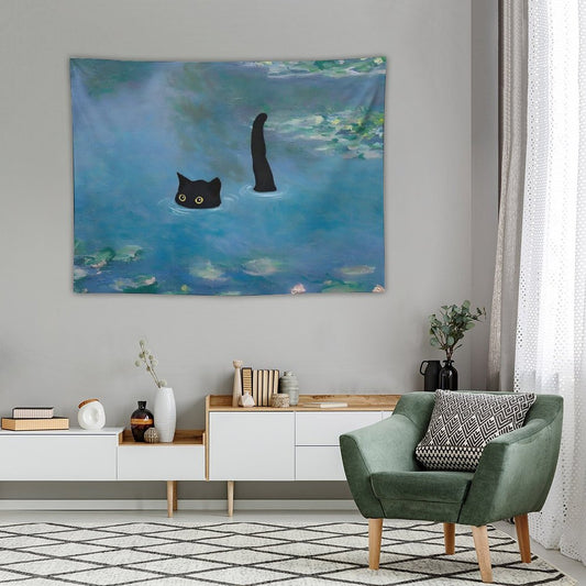 Cat Print Monet Waterlily Tapestry