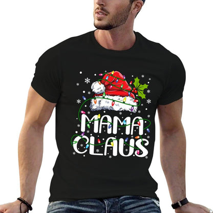 Mama Claus Christmas Lights Pajama Family Matching  Cotton T-Shirt