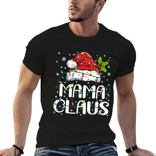 Mama Claus Christmas Lights Pajama Family Matching  Cotton T-Shirt