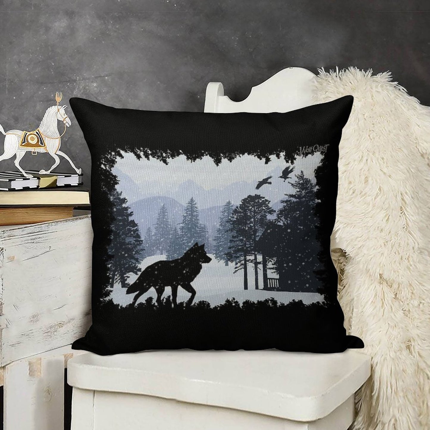 Snowy Cabin - WolfQuest Dream Linen Throw Pillow Cover