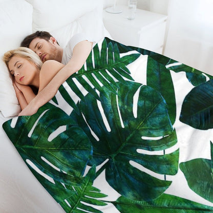 Tropical Nature Monstera Watercolor Painting, Botanical Jungle Dark Palm Illustration Throw Blanket