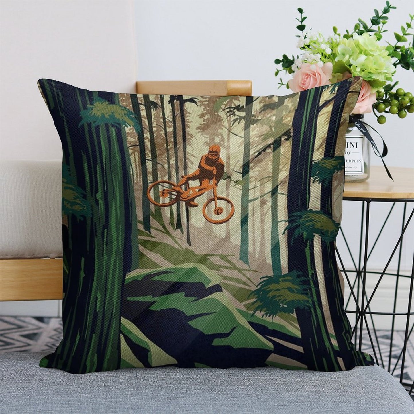 MY THERAPY Mountain Bike! Linen Throw Pillow Cover