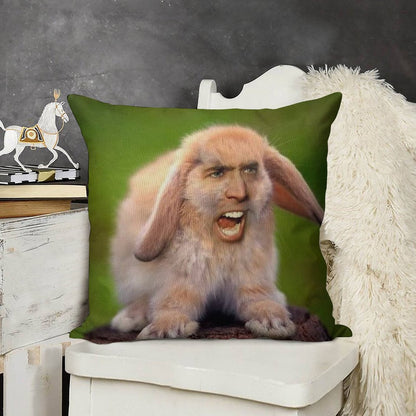 Nicolas Cage Bunny Photoshop Linen Throw Pillow Cover
