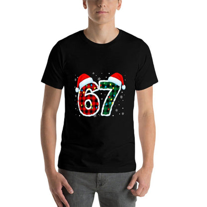 Funny 67 Six Seven Meme Christmas Pajamas Holiday Number 67  Rolled Sleeves T-Shirt