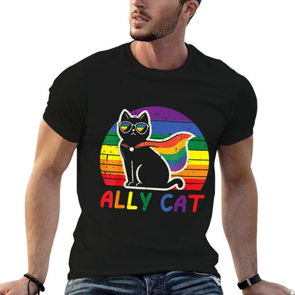 Gay Pride Month Ally Cat Funny LGBTQ Rainbow Men Women Kids  Graphic-printed T-Shirt