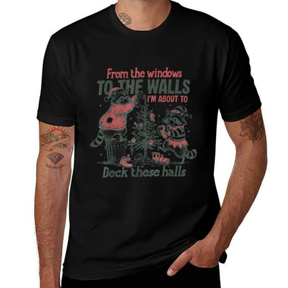 Retro from The Windows to The Walls Funny Raccoon Christmas  Fade-proof Color T-Shirt
