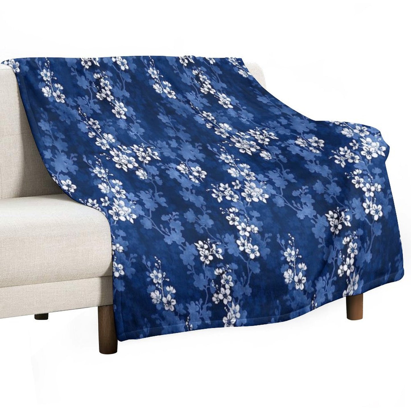 Sakura Blossom in Deep Blue Throw Blanket