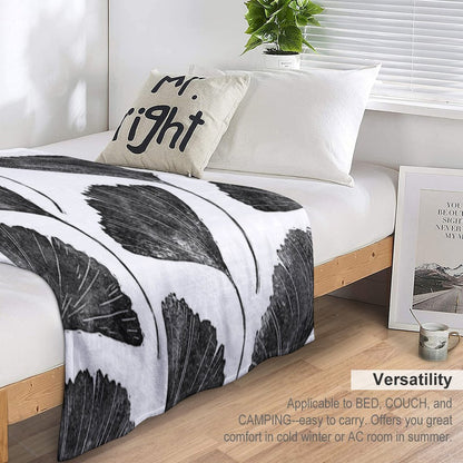 Ginkgo Biloba, Lino Cut Nature Inspired Leaf Pattern Throw Blanket