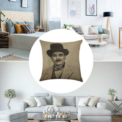 Hercule Poirot (David Suchet) Linen Throw Pillow Cover