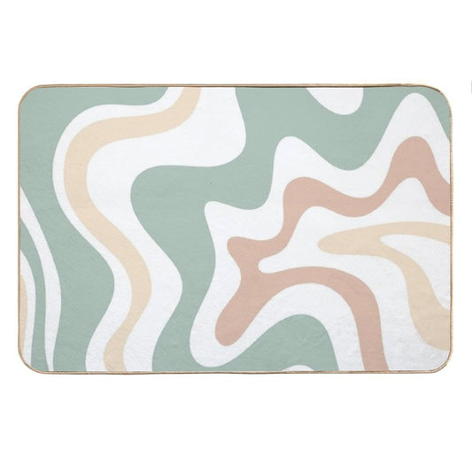 Liquid Swirl Retro Abstract in Light Sage Celadon Green, Light Blush, Cream, And White Bath Mat