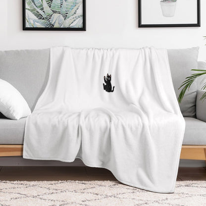 Waving Black Cat – Friendly Paw Sticker Throw Blanket
