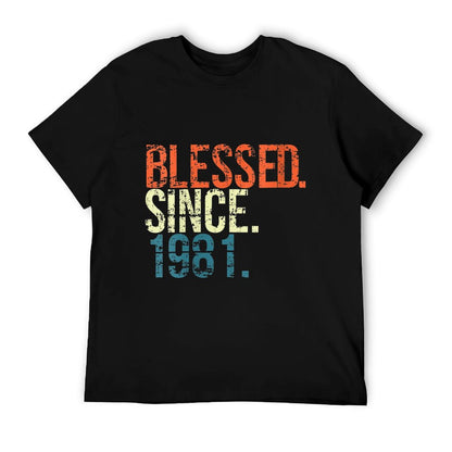 Womens Blessed Since 1981 40th Birthday Gifts Vintage  Heathered Texture T-Shirt