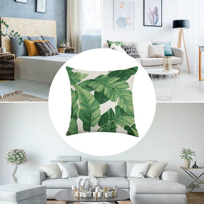 Tropical Banana Leaves II Linen Throw Pillow Cover