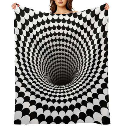 Optical Illusion Black And White Scales Houndstooth Black Hole Vortex Throw Blanket