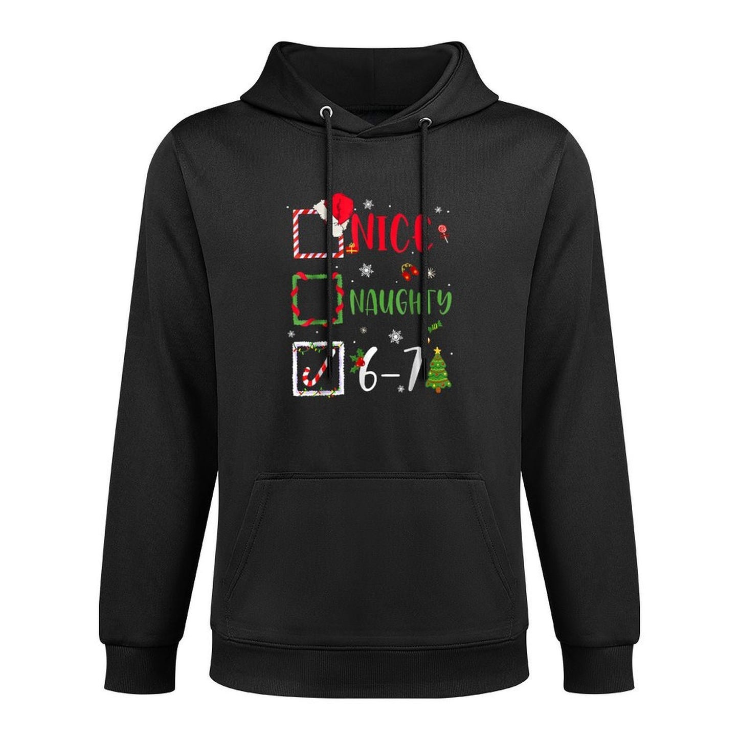 Funny 6-7 Meme Nice Naughty 67 Christmas Brain Rot Cotton-Polyester Blend Hoodie