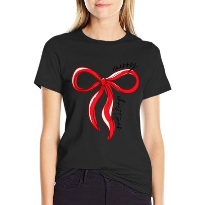 Merry Christmas Bow Red Santa Xmas Coquette Aesthetic  High-quality Stitching T-Shirt