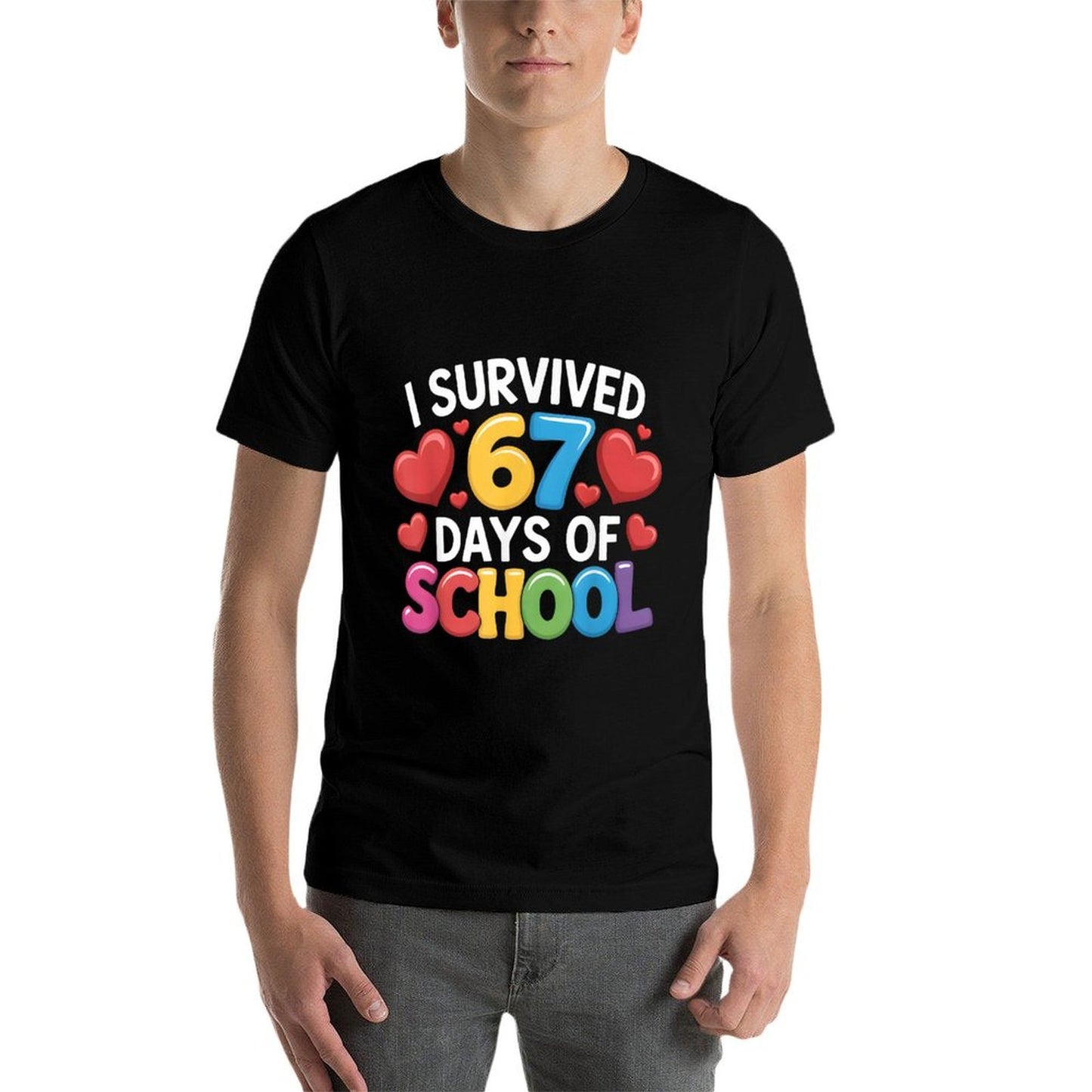 I Survived 67 Days of School Funny 67 Meme Teachers Students  Ribbed Collar T-Shirt
