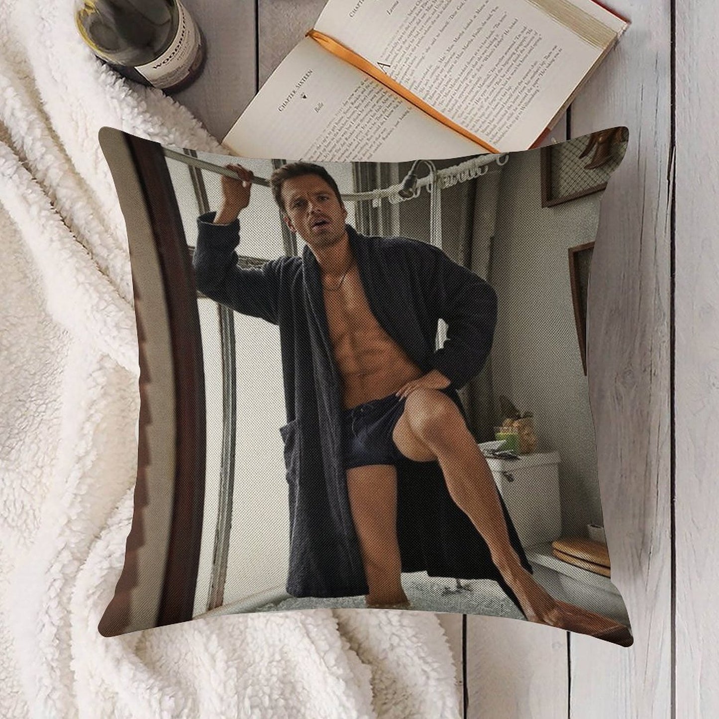 Sebastian Stan Linen Throw Pillow Cover