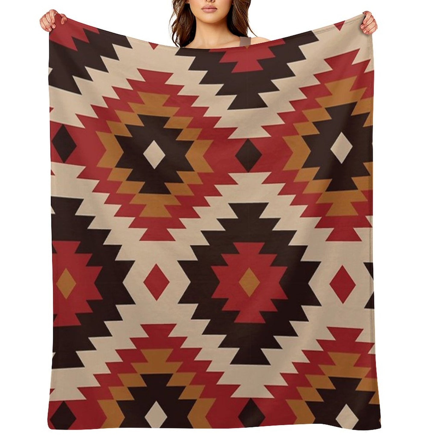 Navajo Red And Mustard Throw Blanket