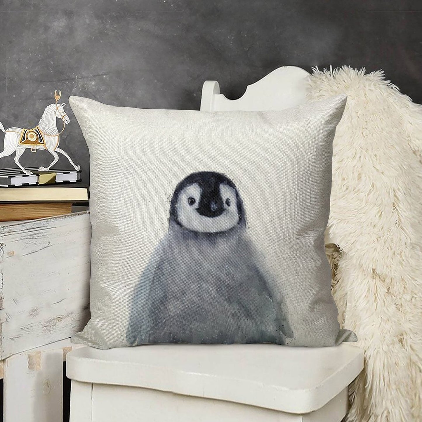 Little Penguin Linen Throw Pillow Cover