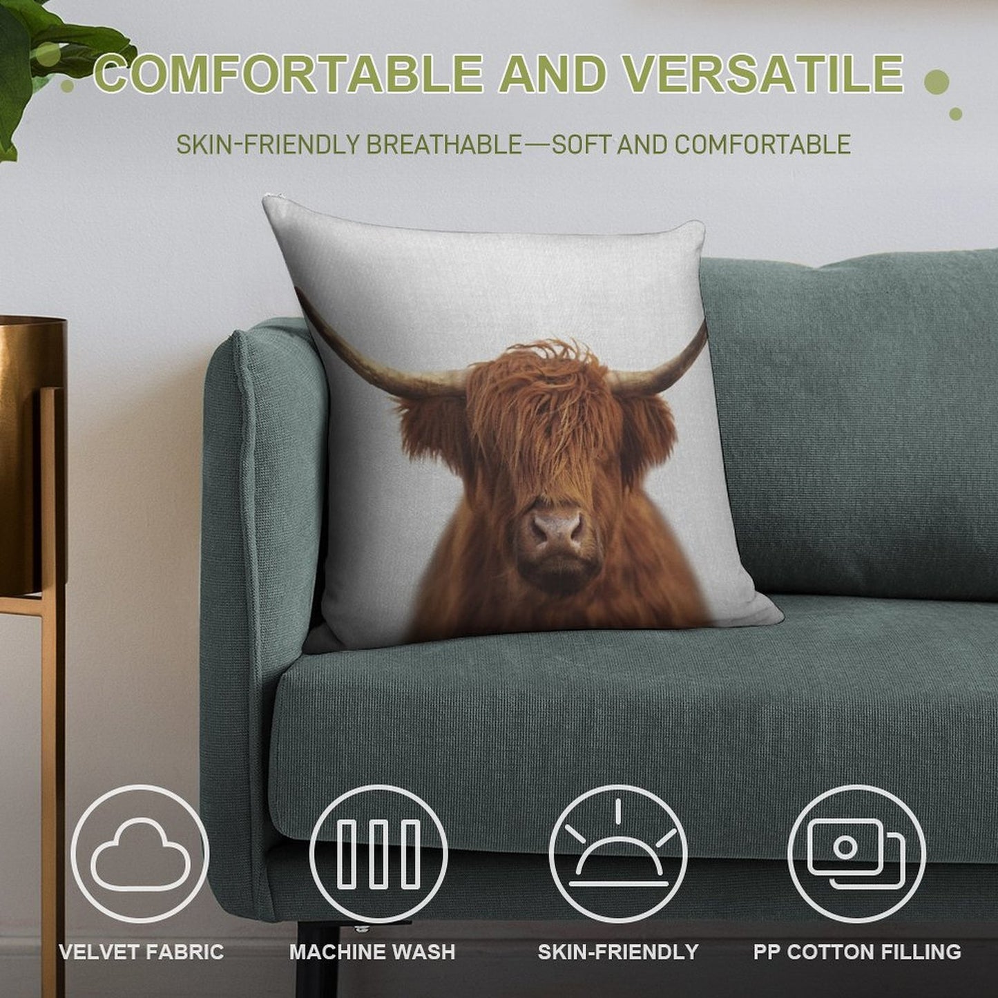 Highland Cow - Colorful Soft Decorative Cover Throw Pillow