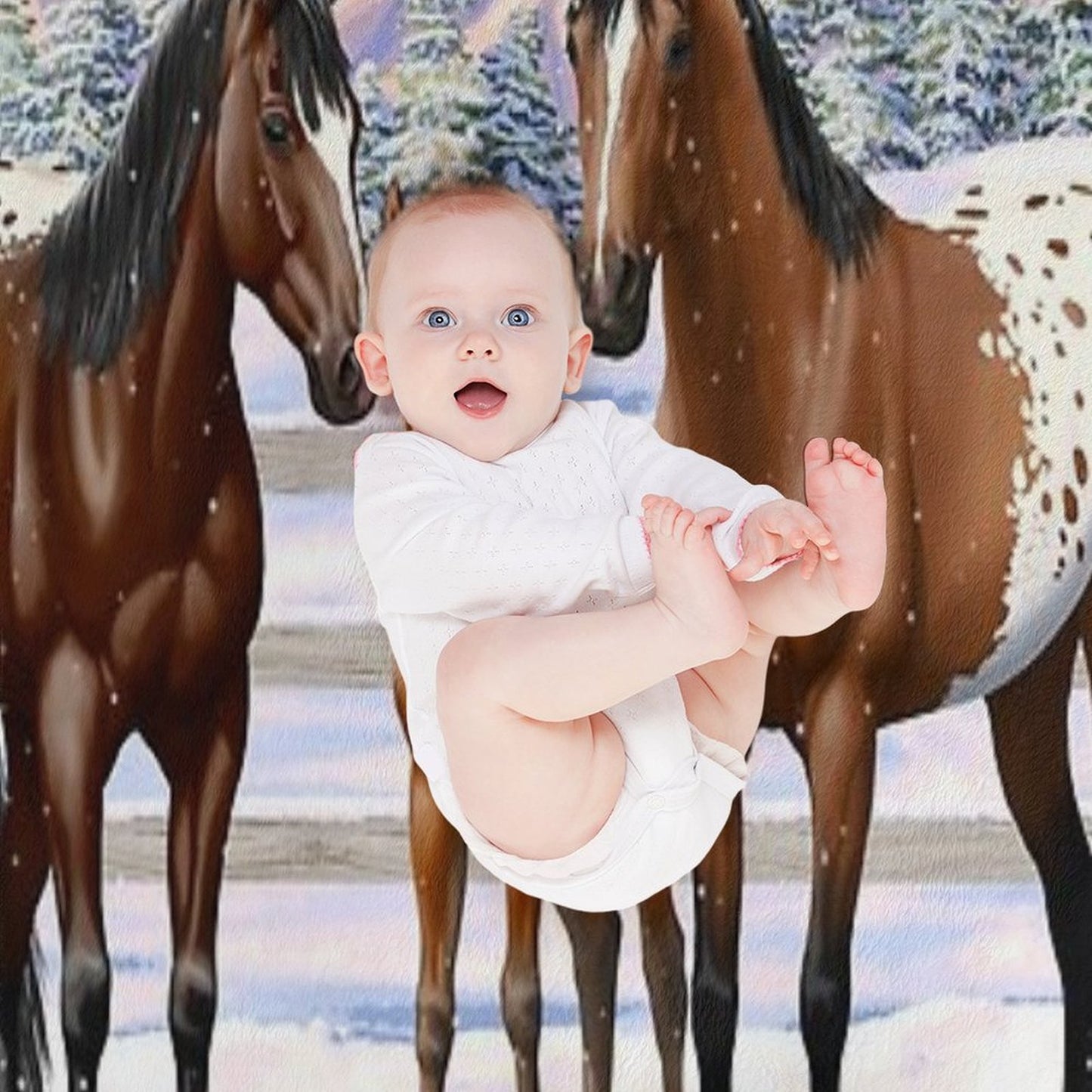 Bay Appaloosa Quarter Horses In Winter Snow Throw Blanket