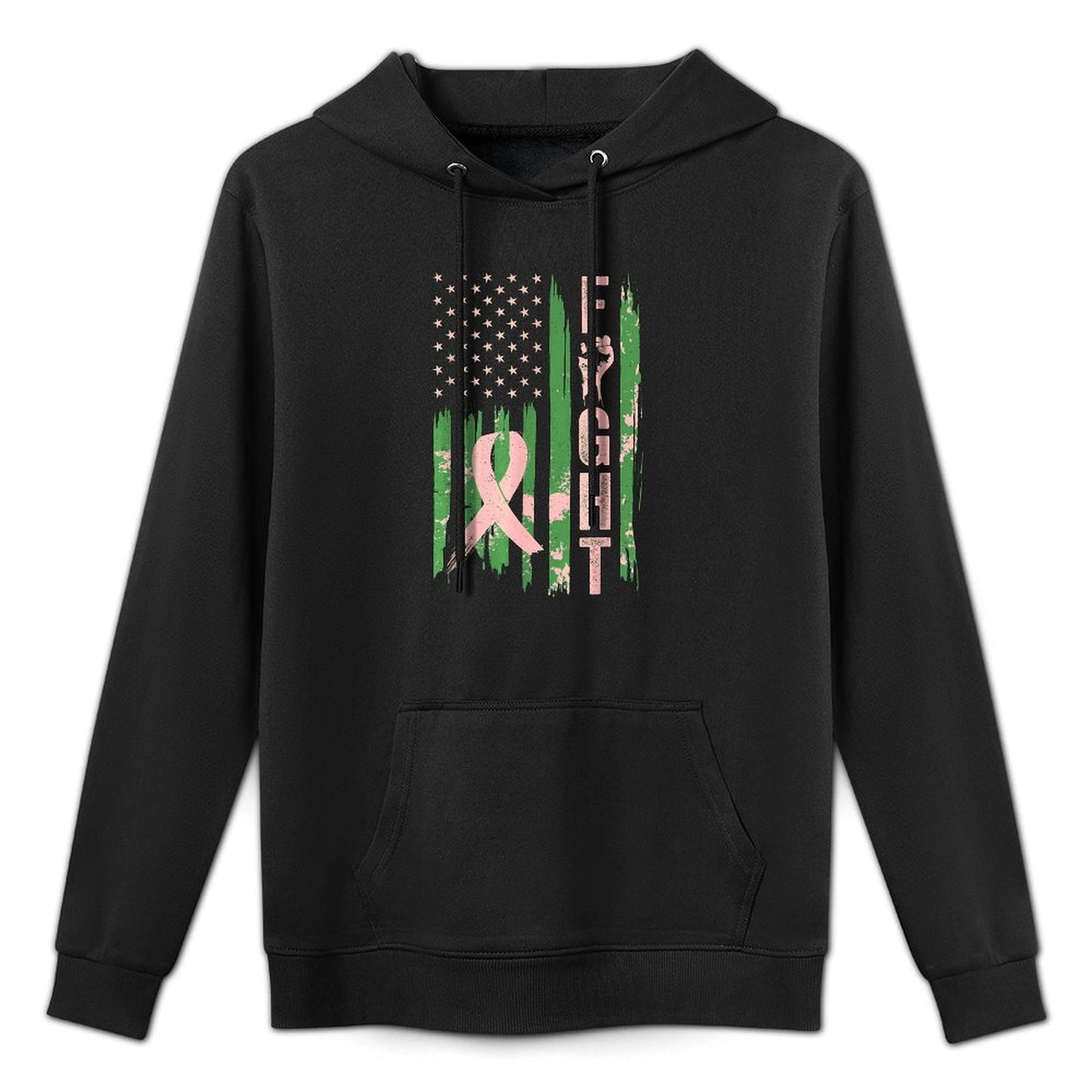 Fight USA Breast Cancer Awareness Patriotic Pink Ribbon Adjustable Hood Hoodie