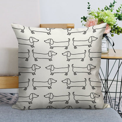Dachshund in Black-white Linen Throw Pillow Cover