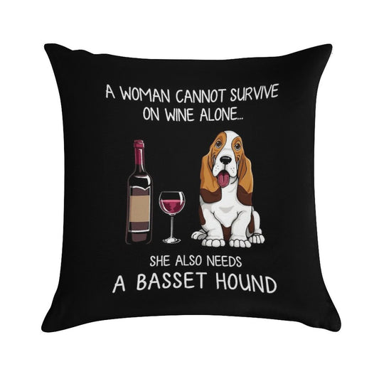 Basset Hound And Wine Funny Dog Soft Fade-Resistant Throw Pillow