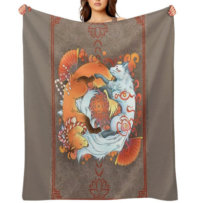 Kitsune Inari Fox Yin Yang Throw Blanket