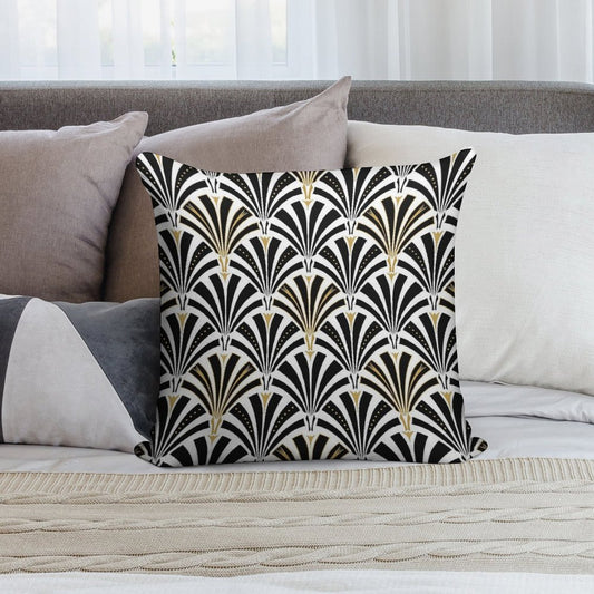 Art Deco Fan Pattern, Black And White Soft Short Plush Fabric Throw Pillow