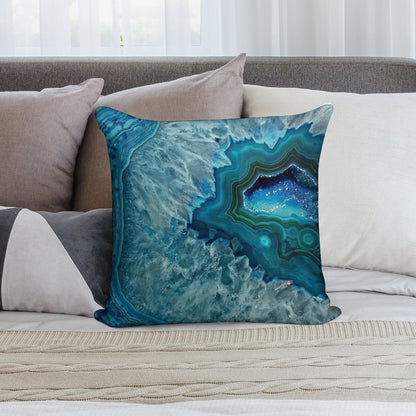 Teal Aqua Turquoise Blue Rock Agate Mineral Crystals Pattern Soft Anti-Pilling Throw Pillow