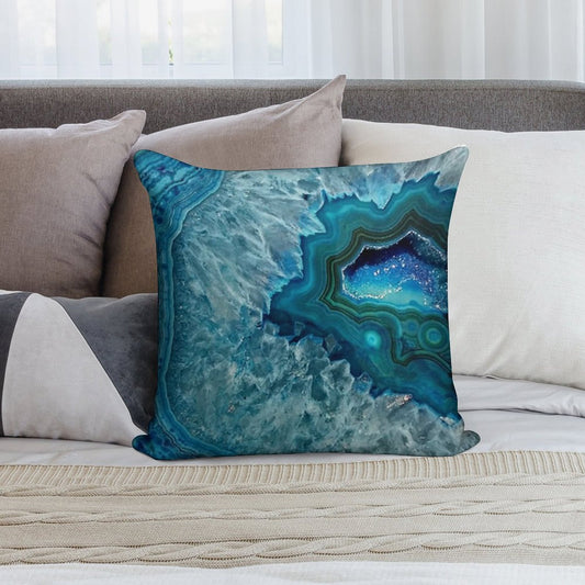 Teal Aqua Turquoise Blue Rock Agate Mineral Crystals Pattern Soft Anti-Pilling Throw Pillow