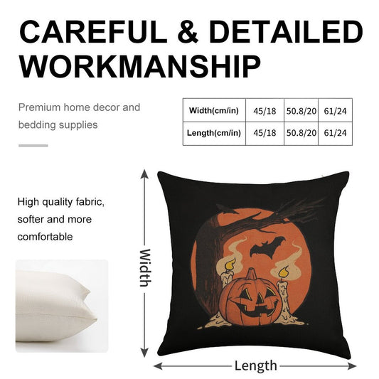 Vintage Pumpkin Scene Halloween Linen Throw Pillow Cover