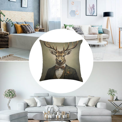 Dapper Deer Portrait Art Linen Throw Pillow Cover