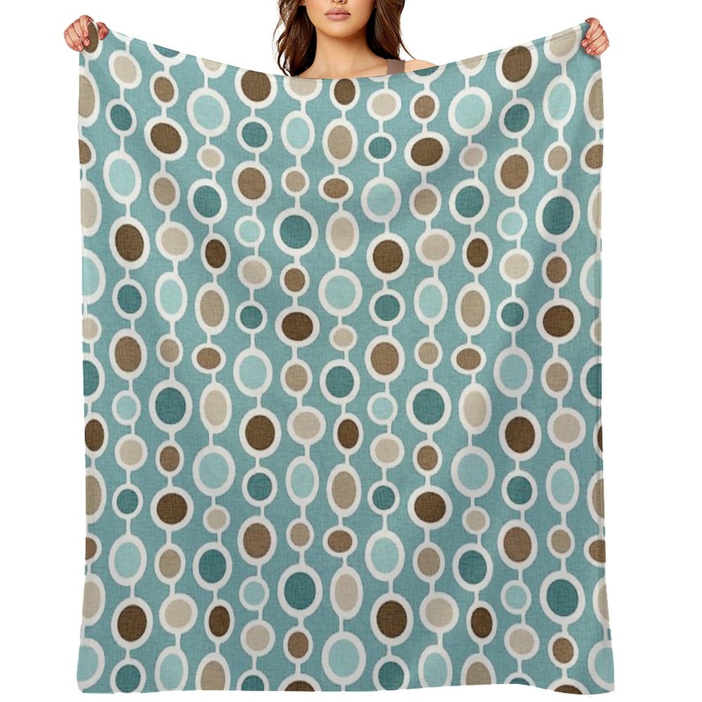 Mid Century Modern Geometric Circle Atomic Art Print 2 - Blue Brown Throw Blanket