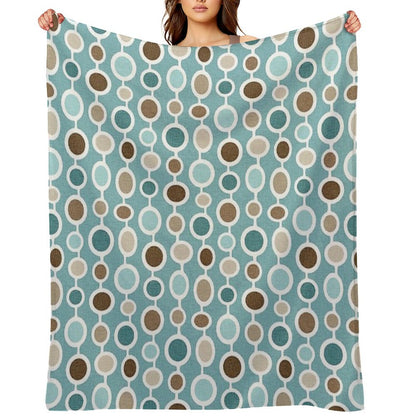 Mid Century Modern Geometric Circle Atomic Art Print 2 - Blue Brown Throw Blanket