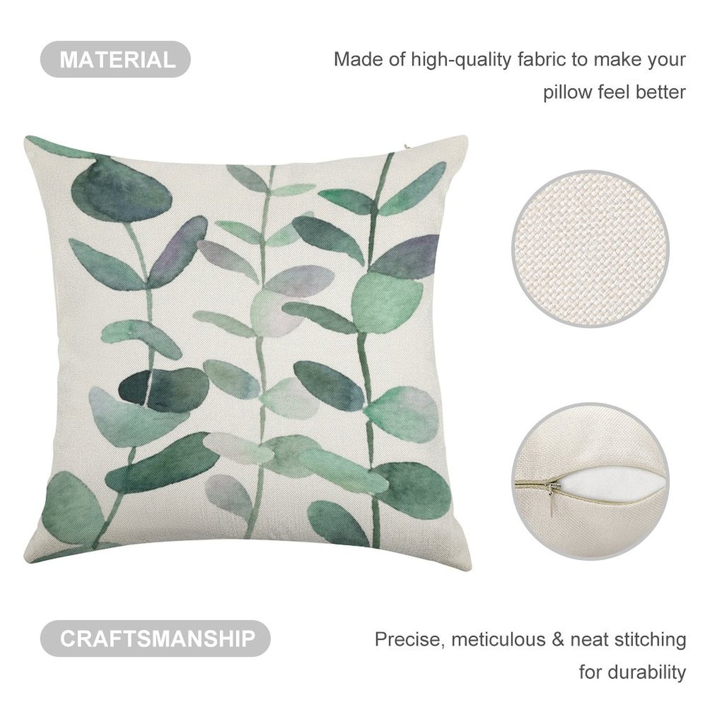 Watercolor, Eucalyptus, Leaves, Botanical, Painting, Green Linen Throw Pillow Cover
