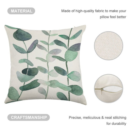 Watercolor, Eucalyptus, Leaves, Botanical, Painting, Green Linen Throw Pillow Cover