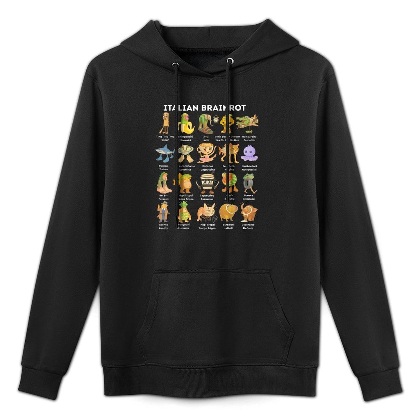 Types of Italian Brainrot Meme Character Hand Drawn for Kids Adjustable Hood Hoodie