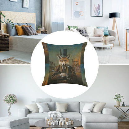The Dapper Fox Linen Throw Pillow Cover