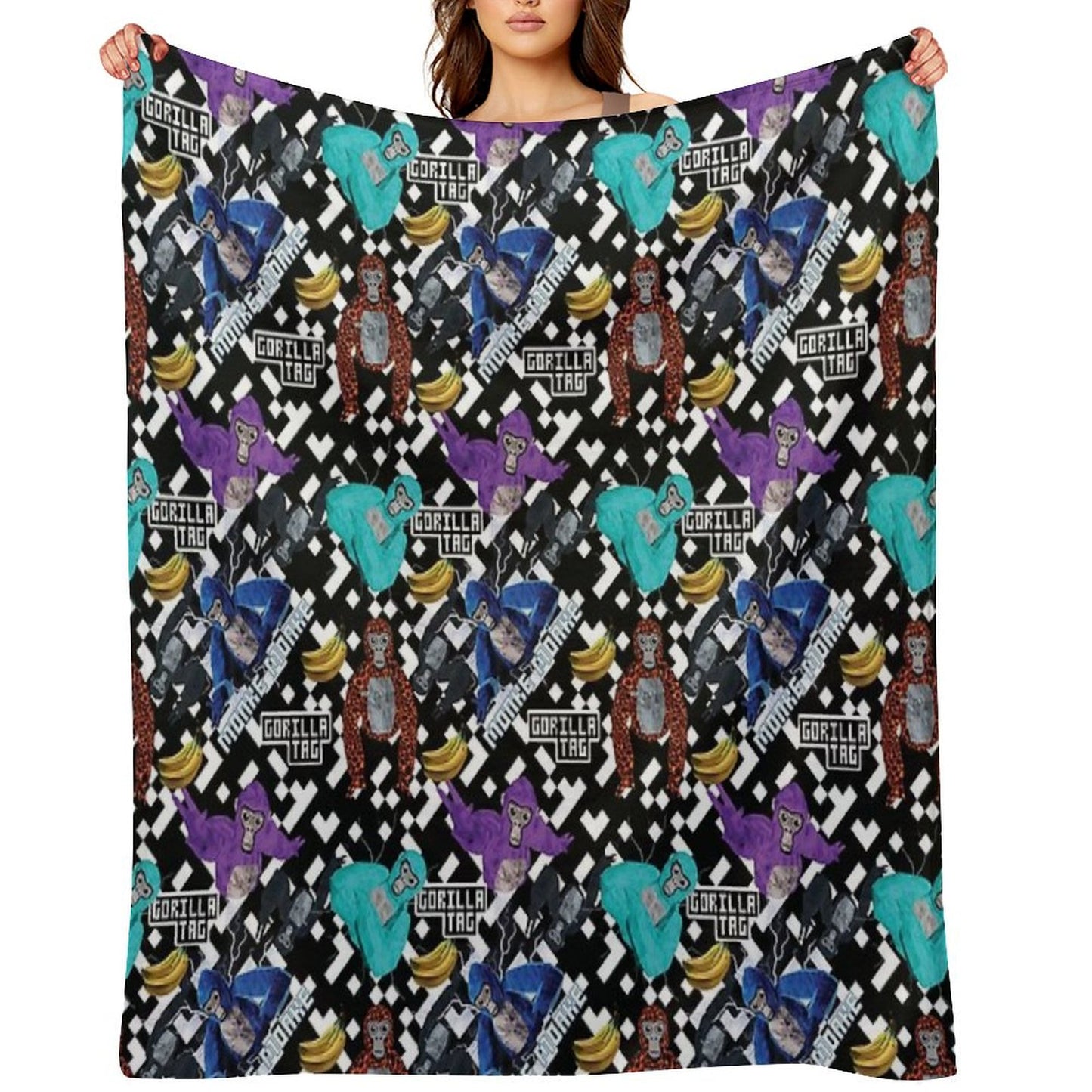 Gorilla Tag VR Gamer Merch Pixel Monke Throw Blanket